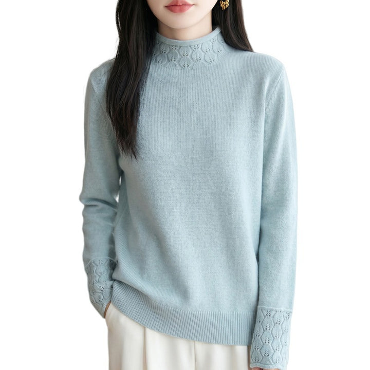 Damen Mockneck-Feinstrickpullover mit Ajour-Detail an Kragen und Bündchen Echoarchiv