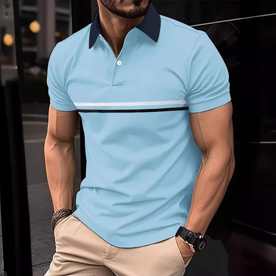 Herren Elegantes Poloshirt mit modischem Kontrastkragen und sportlichem Streifenmuster Echoarchiv