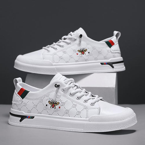 Herren Eleganter Low-Top Sneaker aus Kunstleder mit gestickter Bienen-Applikation – Norré