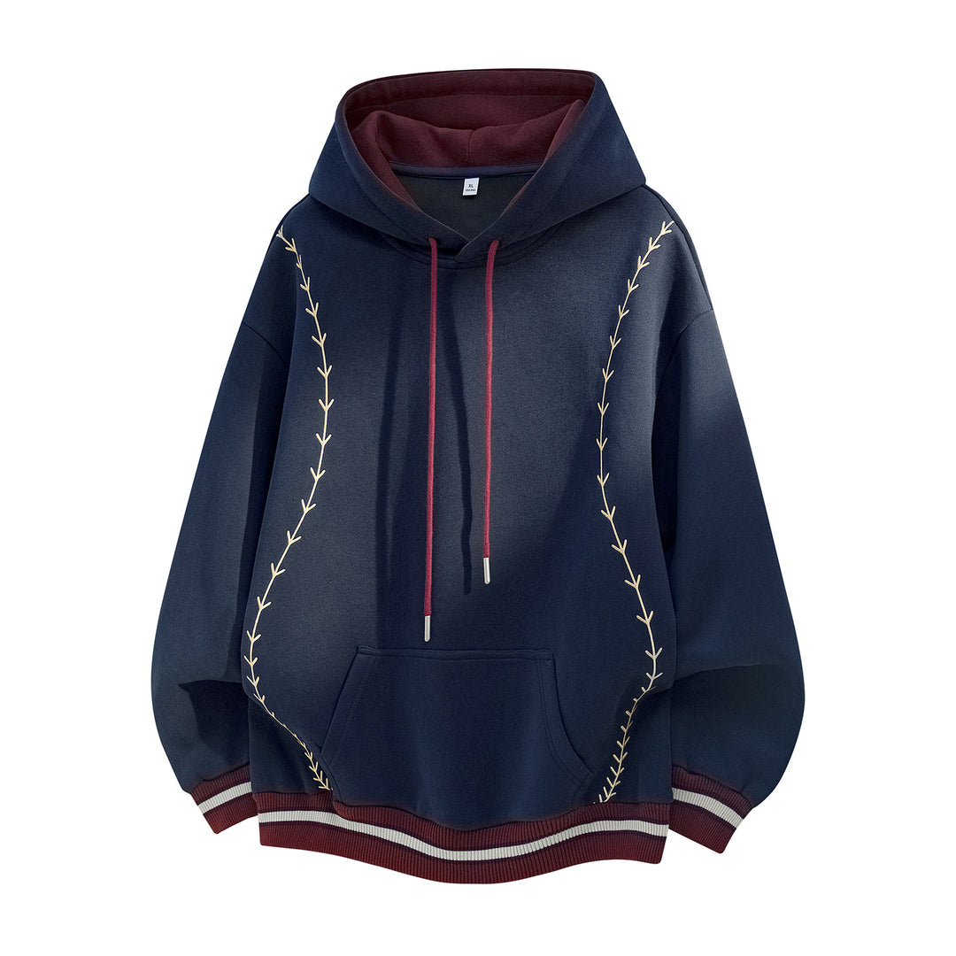 Damen Oversize-Kapuzenpullover mit gestickten Ranken und Kontrastdetails Echo Archiv