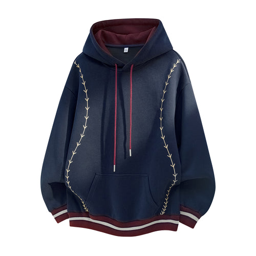 Damen Oversize-Kapuzenpullover mit gestickten Ranken und Kontrastdetails Echo Archiv