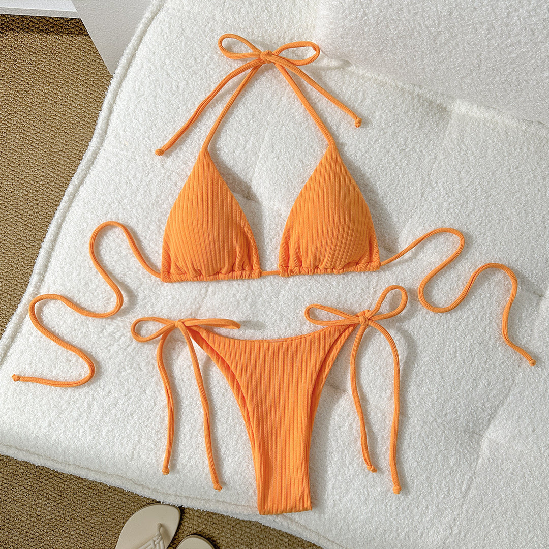 Damen Triangel-Bikini mit elastischen Bindebändern und Ripp-Optik Echo Archiv