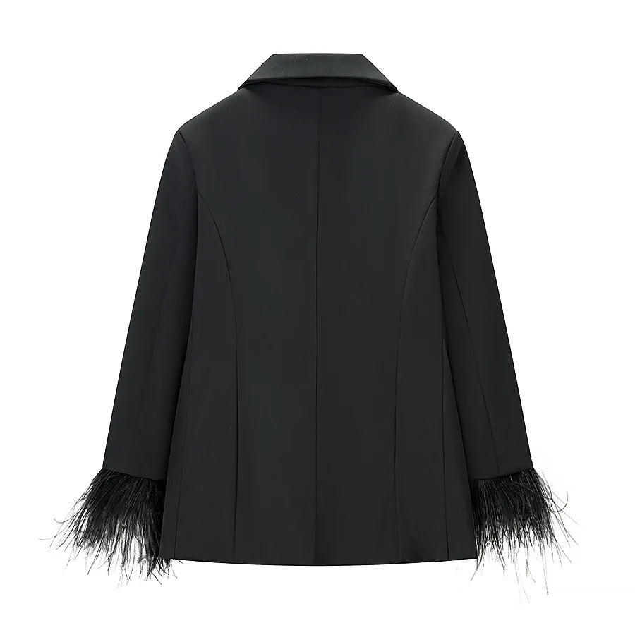 Damen nan taillierter Blazer mit Federrand an den Ärmeln und Pattentaschen Echo Archiv