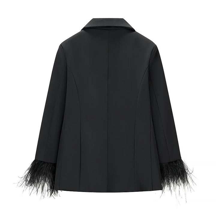 Damen nan taillierter Blazer mit Federrand an den Ärmeln und Pattentaschen Echo Archiv