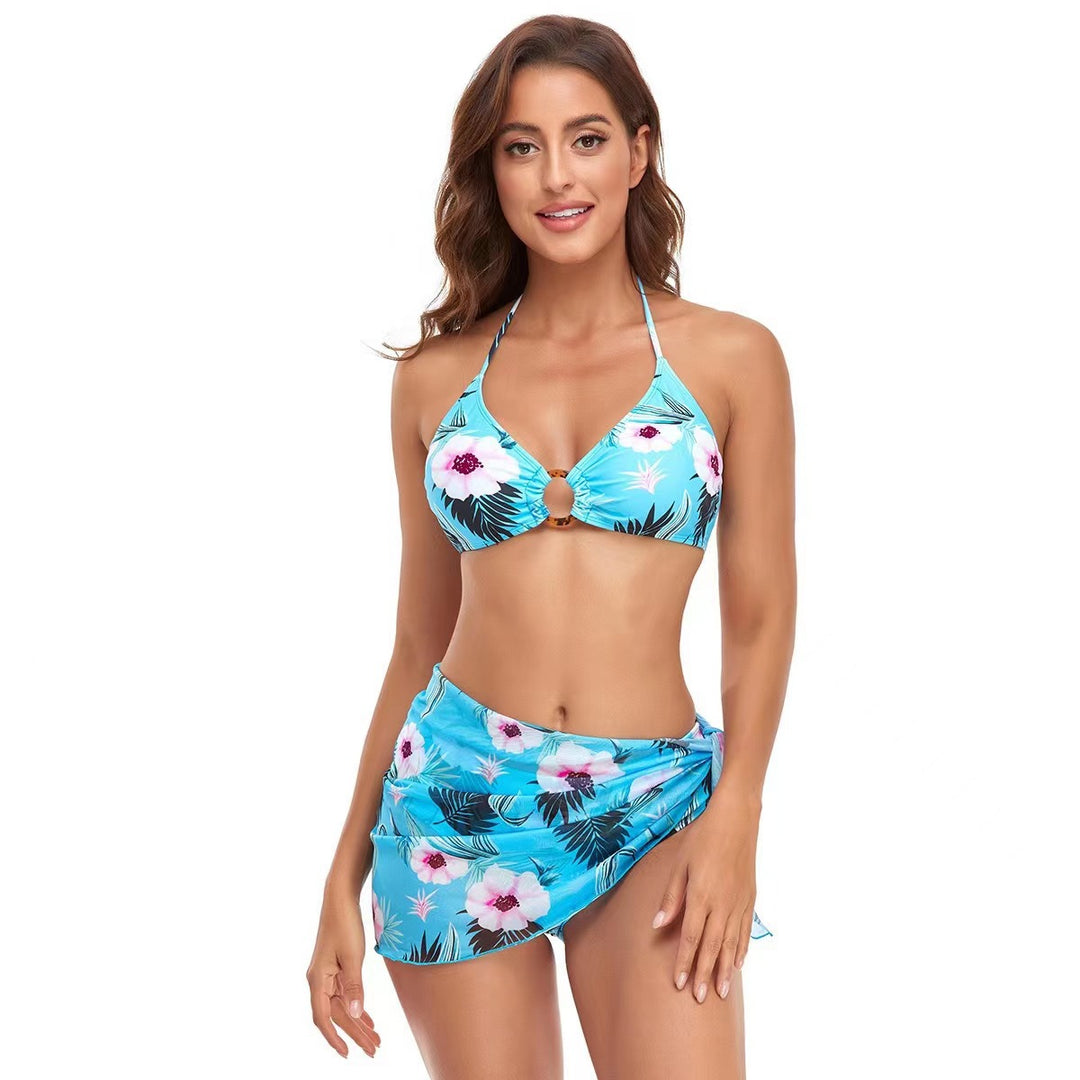Damen Triangel-Bikini-Set mit modischem Wickelrock und floralem Design Echo Archiv