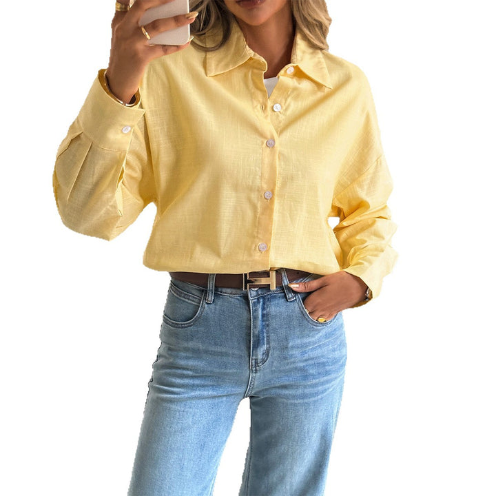 Damen oversized Leinen-Hemdbluse mit kastigem Schnitt und verdeckter Knopfleiste – Élovi