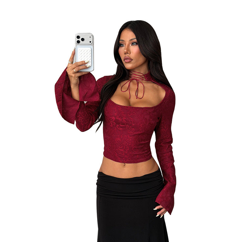 Damen elegantes Langarm-Top mit schickem Stehkragen und floralem Muster Echo Archiv