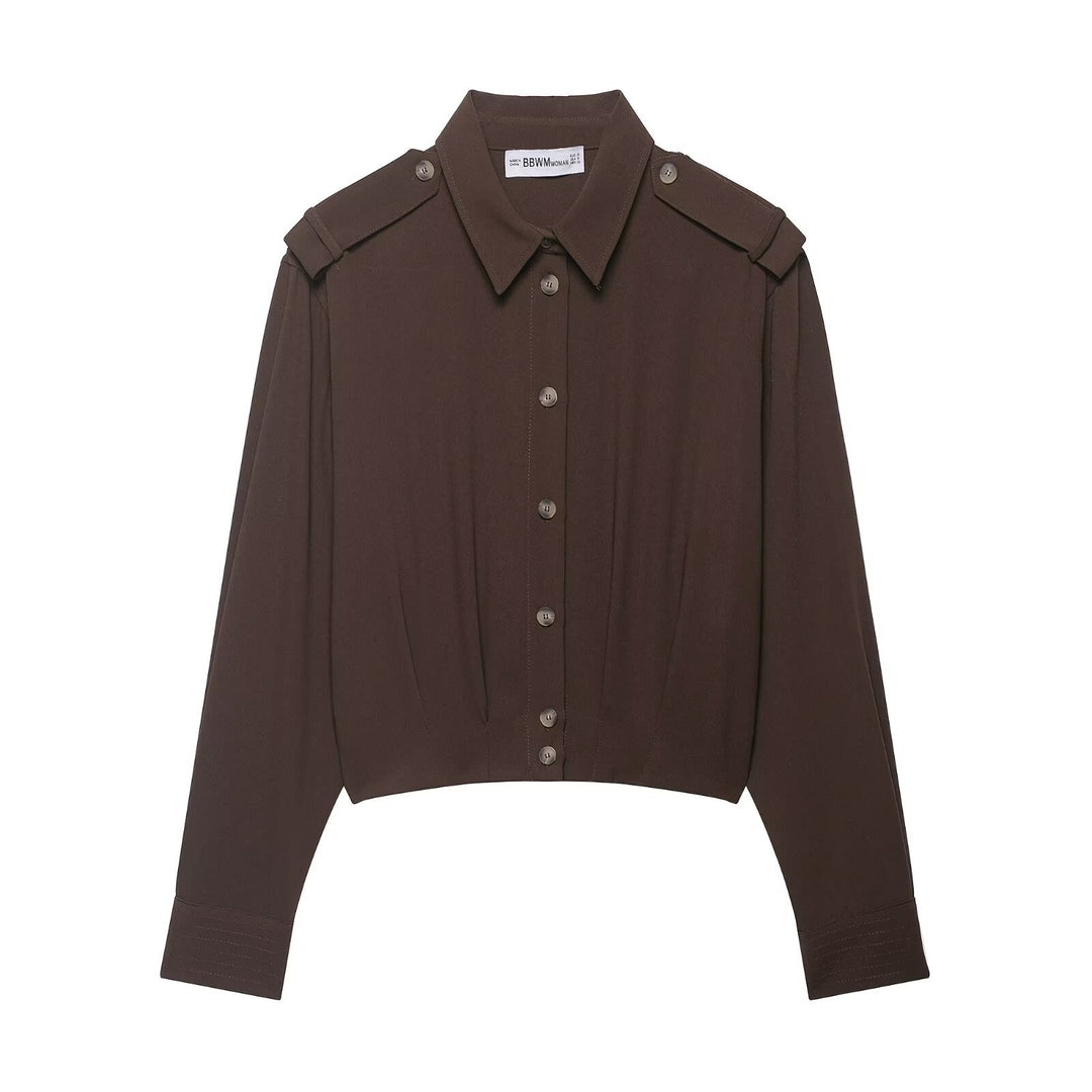 Damen Cropped-Hemdbluse mit dekorativen Epauletten und taillierter Korsettoptik Echoarchiv