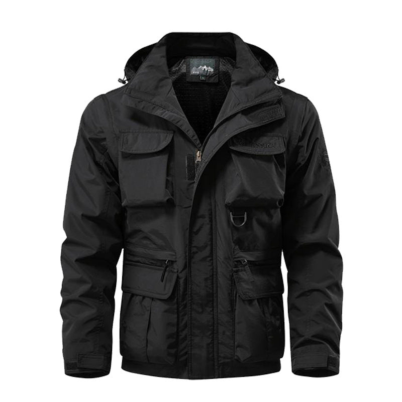 Herren nan multifunktionale Fieldjacke mit Kapuze, zahlreichen Klapp- und Reißverschlusstaschen sowie wind- und wasserabweisender Membran Echo Archiv