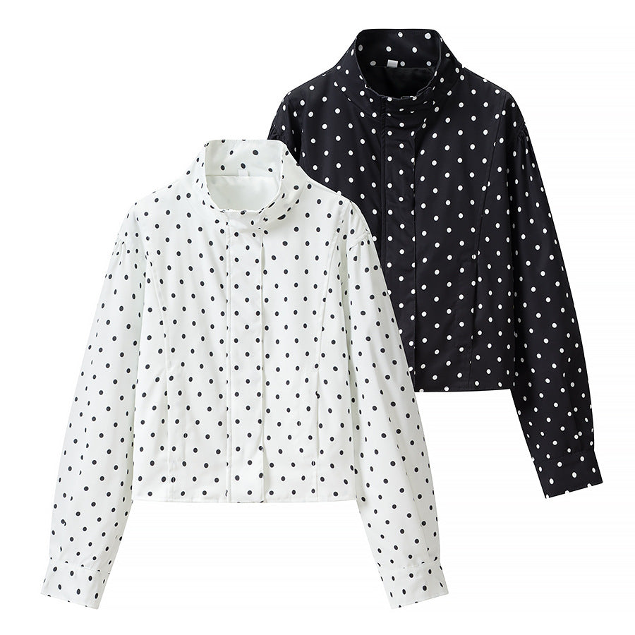 Damen Gepunktete Kurzjacke mit Stehkragen und verdeckter Druckknopfleiste Echo Archiv