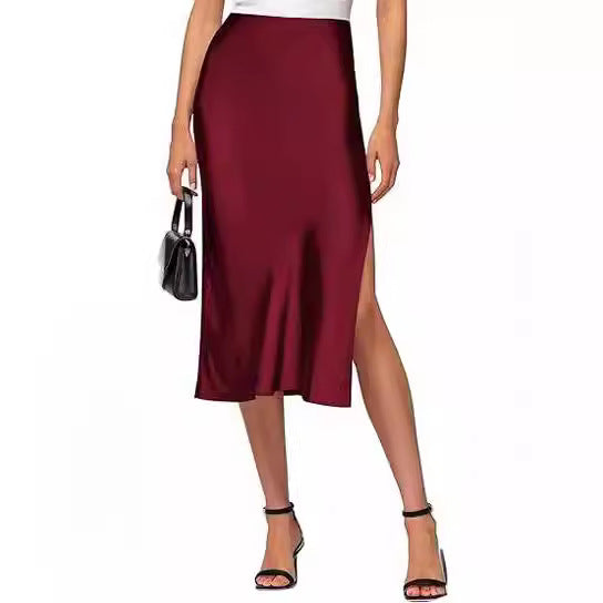Damen Satin-Midirock mit hohem Schlitz Echoarchiv
