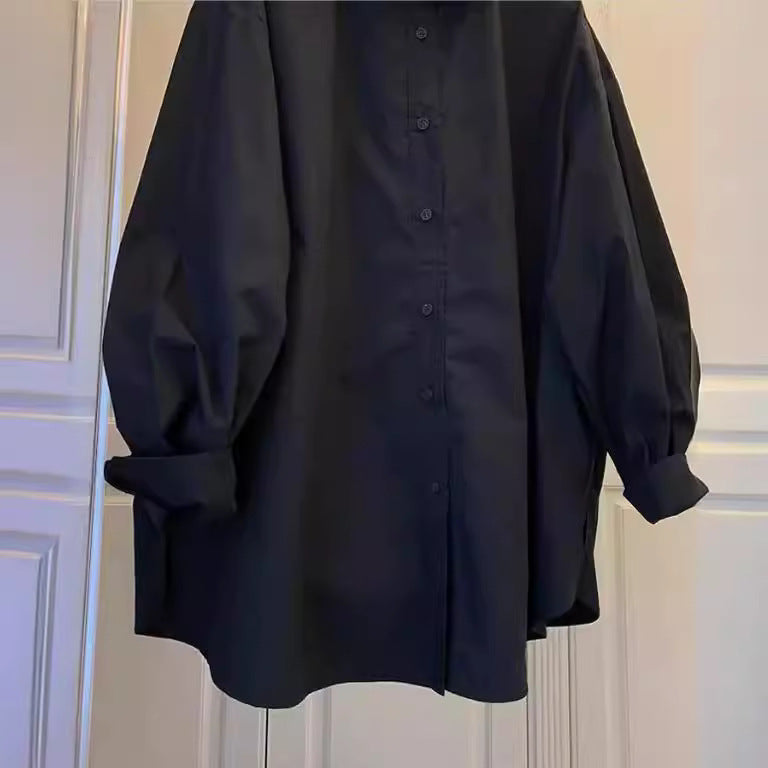 Damen Lässige Baumwollbluse mit Puffärmeln Echoarchiv
