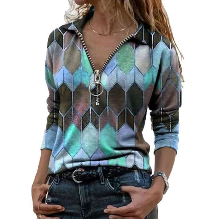 Damen Zip-Pullover mit Polokragen, grafischem Rautenprint und schmaler Passform Echo Archiv