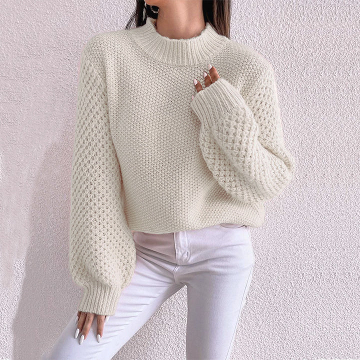 Damen Kurzgeschnitteter Grobstrick-Pullover mit Voluminösen Netzstruktur-Ärmeln und Stehkragen Echo Archiv