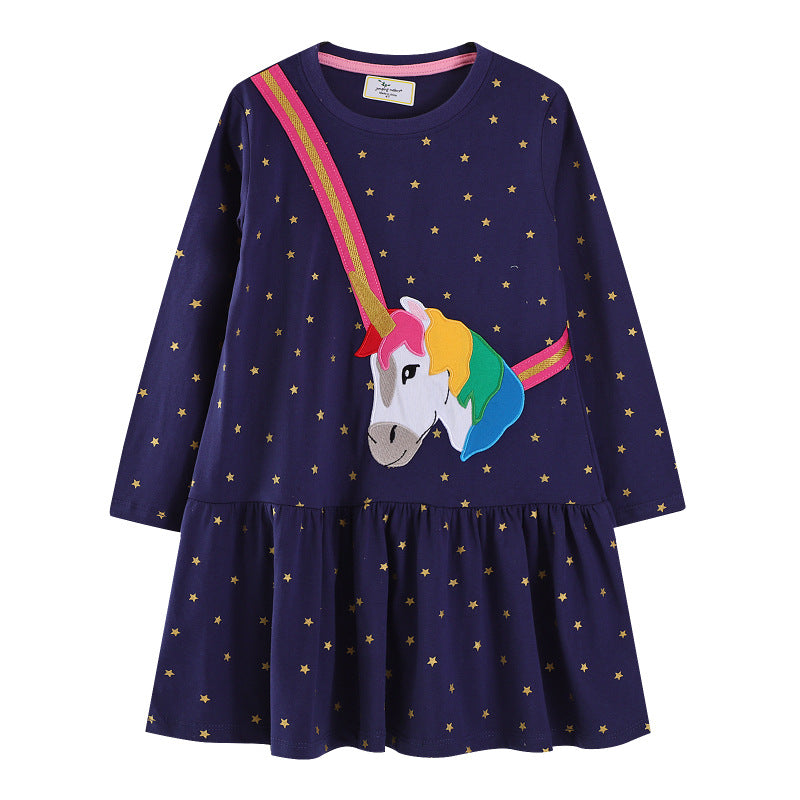 Mädchen Langarmkleid mit zauberhaftem Einhorn-Applikationsdesign Echo Archiv