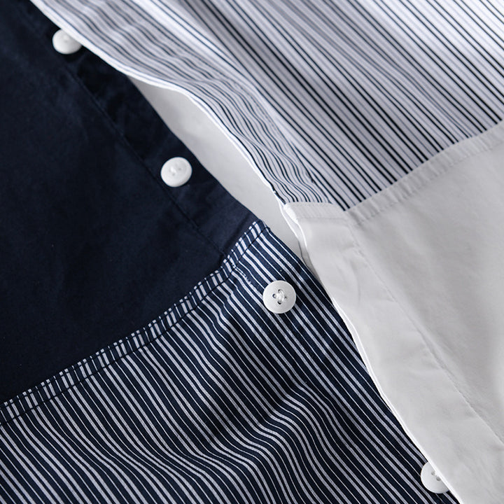 Herren Kontrastiertes Patchwork-Hemd mit Block- und Nadelstreifen Echoarchiv