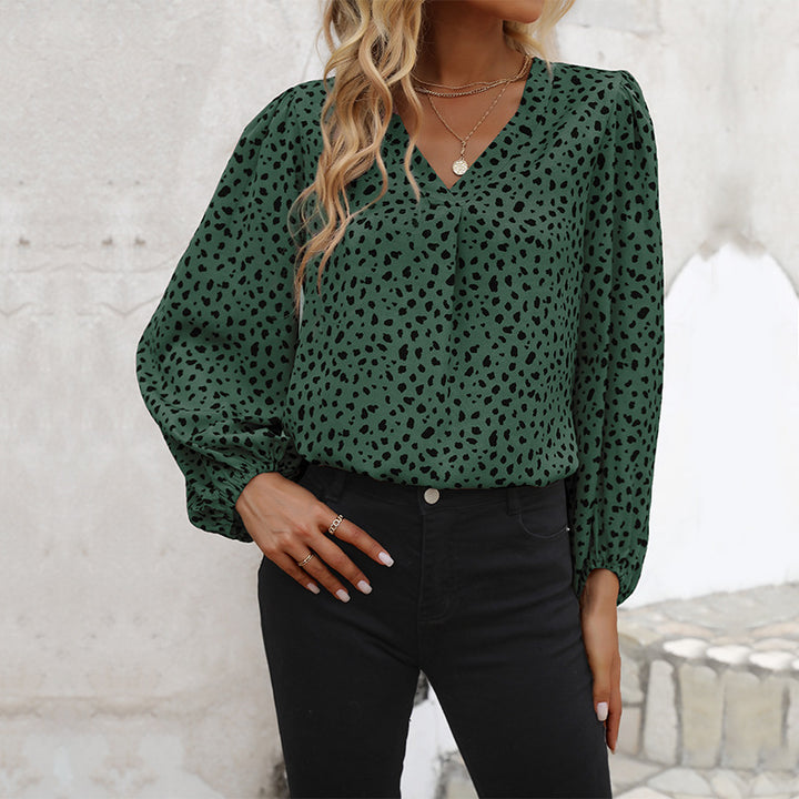 Damen Leichte Viskose-Bluse mit V‑Ausschnitt, elastischen Manschetten und Animal‑Print Echoarchiv