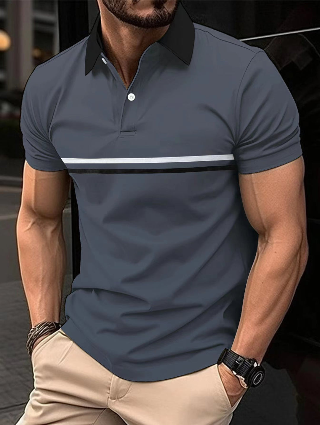 Herren Stylisches Gestreiftes Sport Polo-Shirt Echoarchiv
