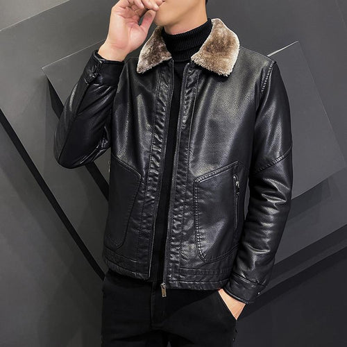 Herren Elegante Kunstleder‑Bomberjacke mit wärmendem Teddykragen & Zwei-Wege‑Reißverschluss Echoarchiv