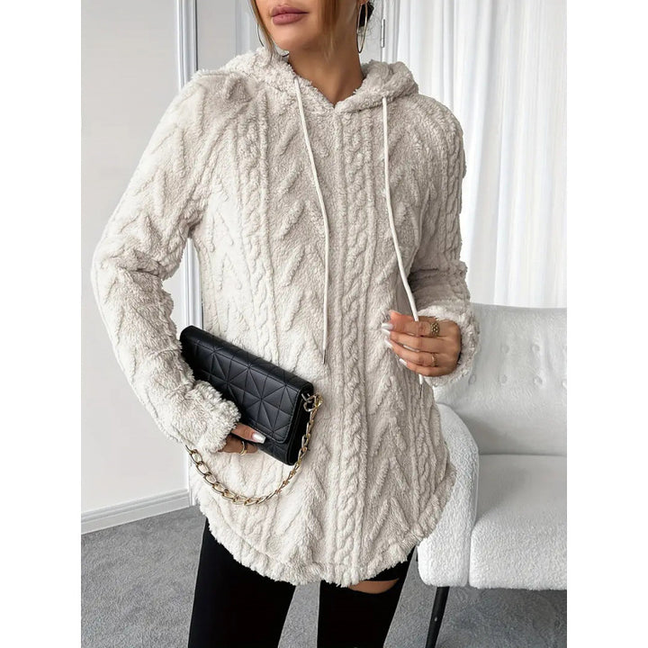 Damen Kuscheliger Teddy-Hoodie mit Zopfmuster Tunnelzug und gerundetem Saum Echo Archiv