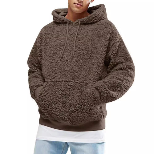 Herren Lässiger Teddy-Fleece Hoodie mit praktischen Kängurutaschen und verstellbarem Kordelzug Echoarchiv