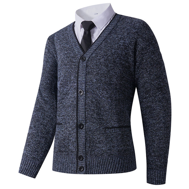 Herren Strukturierte Strickcardigan mit V-Ausschnitt, Knopfleiste und Eingrifftaschen Echo Archiv