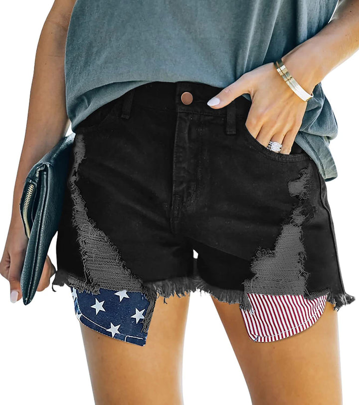 Damen Destroyed Denim-Shorts mit kreativen Patch-Details Echo Archiv