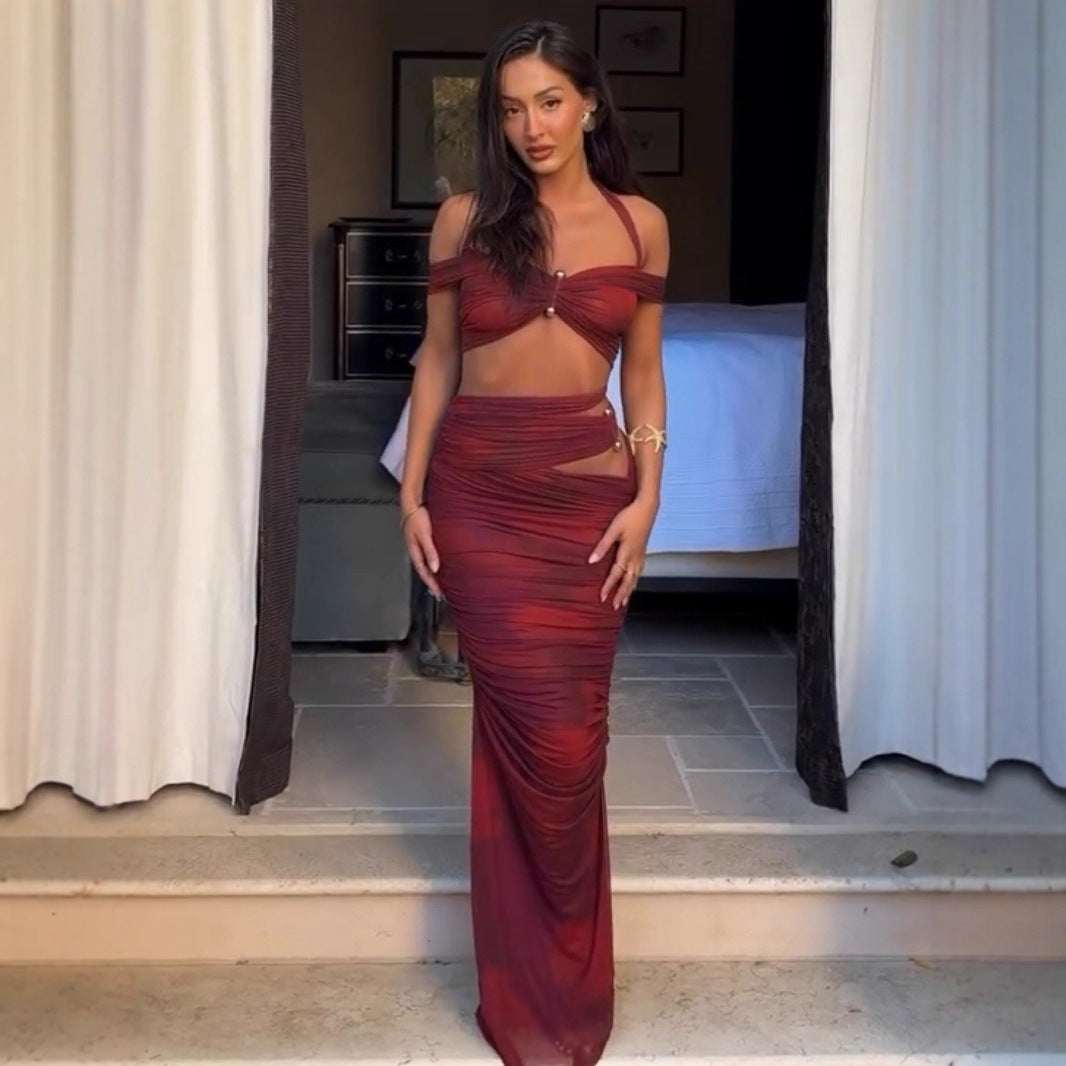 Damen Crop-Top und Maxi-Rock Set mit raffiniertem Rüschen-Design Echo Archiv