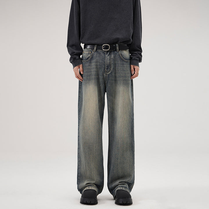 Herren Ultraweite Stonewashed-Baggy-Jeans mit tiefem Schritt und soften Fade-Details Echo Archiv