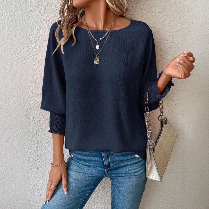 Damen Bluse mit strukturiertem Crinkle, Rundhalsausschnitt und Smokärmeln Echoarchiv