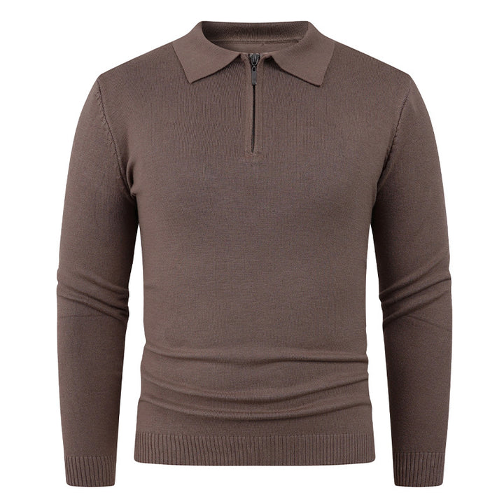 Herren Strickpullover mit halb offenem Kragen und feiner Rippenstruktur Echoarchiv