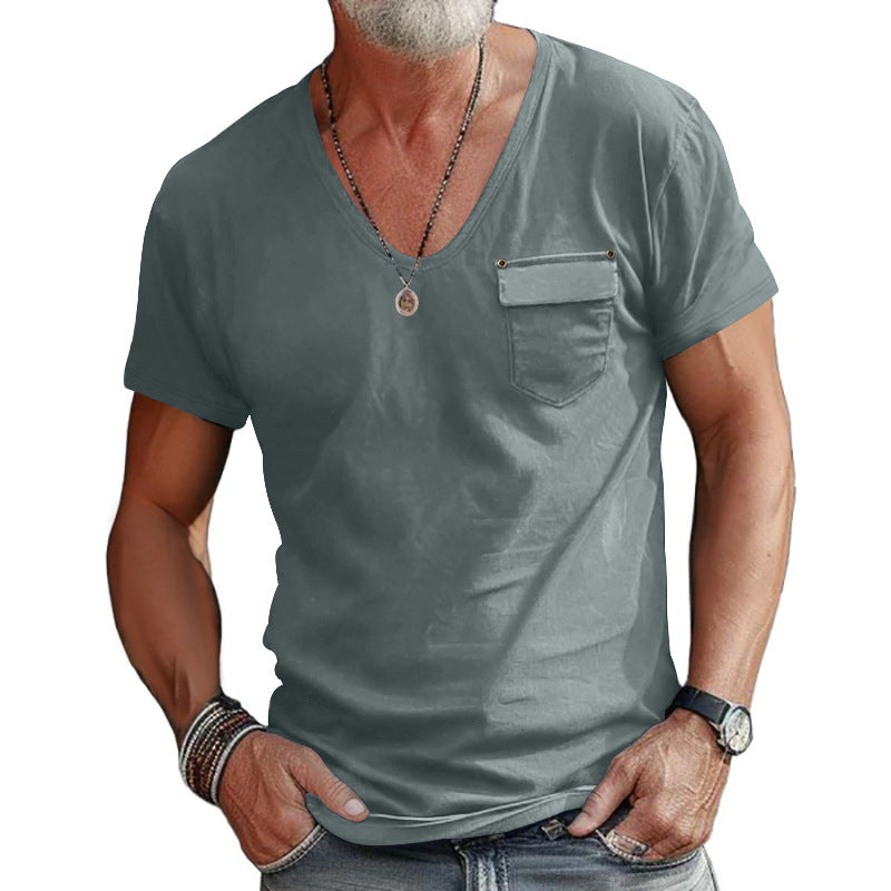 Herren V-Ausschnitt T-Shirt mit praktischer Brusttasche und atmungsaktivem Material Echoarchiv