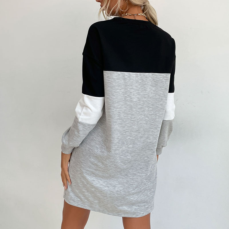 Damen Kurz geschnittenes Colorblock-Sweatshirtkleid aus Baumwollmix mit Rundhalsausschnitt Echoarchiv