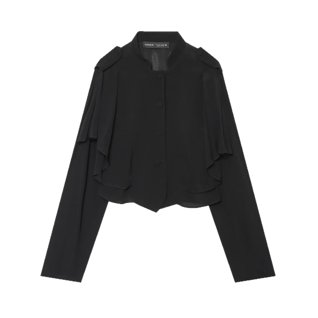 Damen Kurze Cape-Übergangsjacke mit Volantlagen und Stehkragen Echoarchiv
