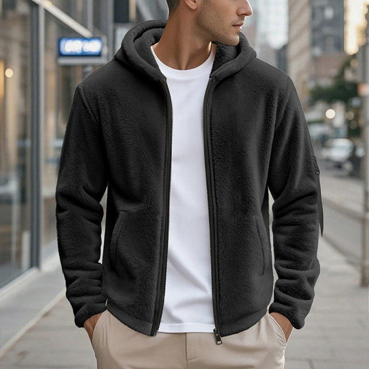 Herren Fleecejacke mit Kapuze und praktischen Reißverschlusstaschen Echoarchiv