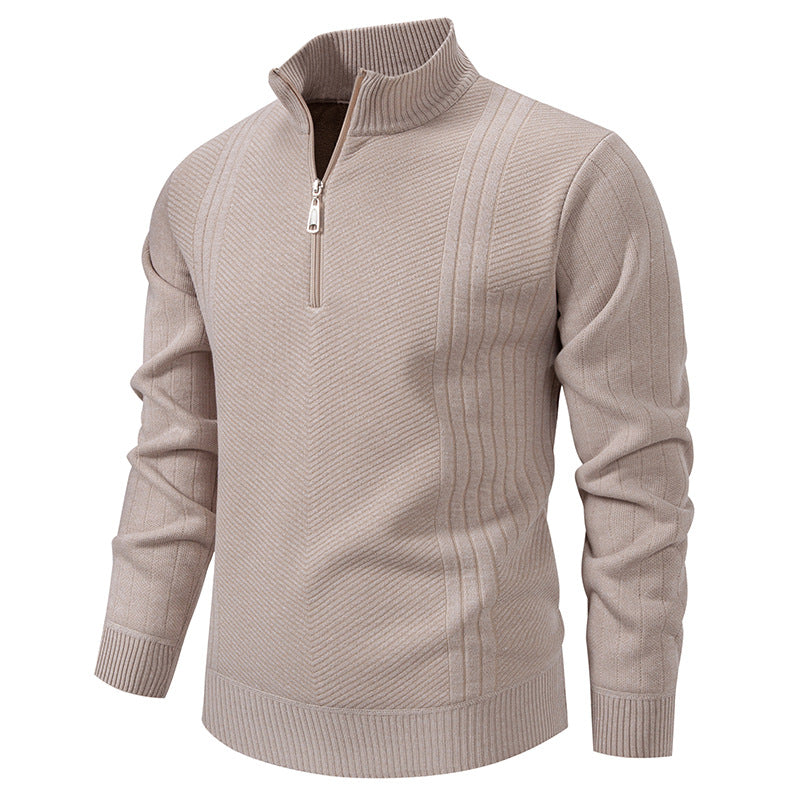 Herren nan Troyer-Pullover mit halbem Reißverschluss, Chevron-Struktur und elastischen Rippbündchen Echo Archiv