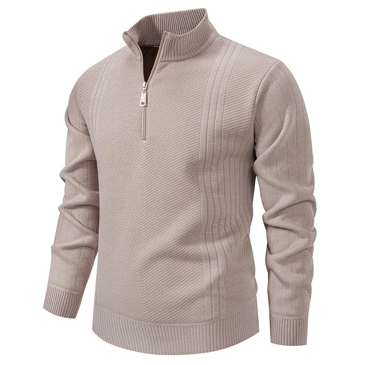 Herren nan Troyer-Pullover mit halbem Reißverschluss, Chevron-Struktur und elastischen Rippbündchen Echo Archiv