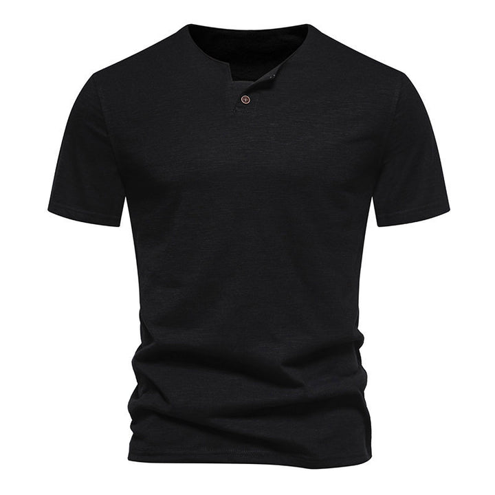 Herren Kurzarm-Henley-Shirt mit elegantem Knopfdesign Echoarchiv
