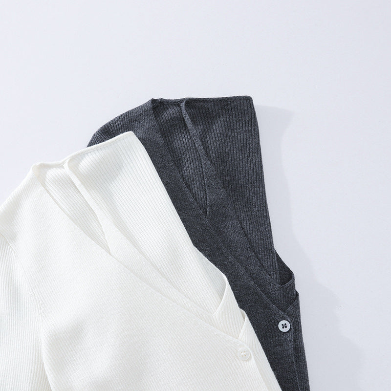 Damen feiner Rippstrick-Cardigan mit integriertem Spaghettitop und tiefem V-Ausschnitt Echo Archiv
