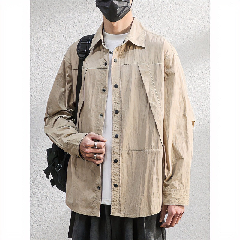 Herren Leichte Overshirt-Hemdjacke im Relaxed-Look mit Druckknopfleiste und Faltendetail Echoarchiv