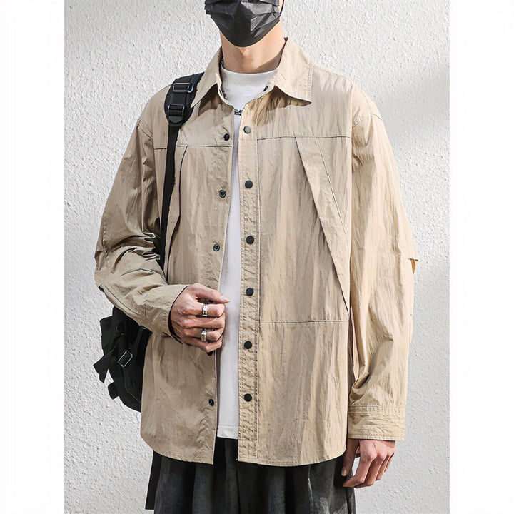Herren Leichte Overshirt-Hemdjacke im Relaxed-Look mit Druckknopfleiste und Faltendetail Echoarchiv