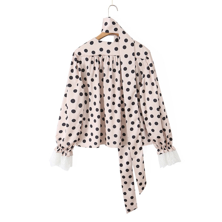 Damen Maxikleid im Retro‑Polka‑Dot‑Stil mit Spitzenbesatz und Taillengürtel Echo Archiv
