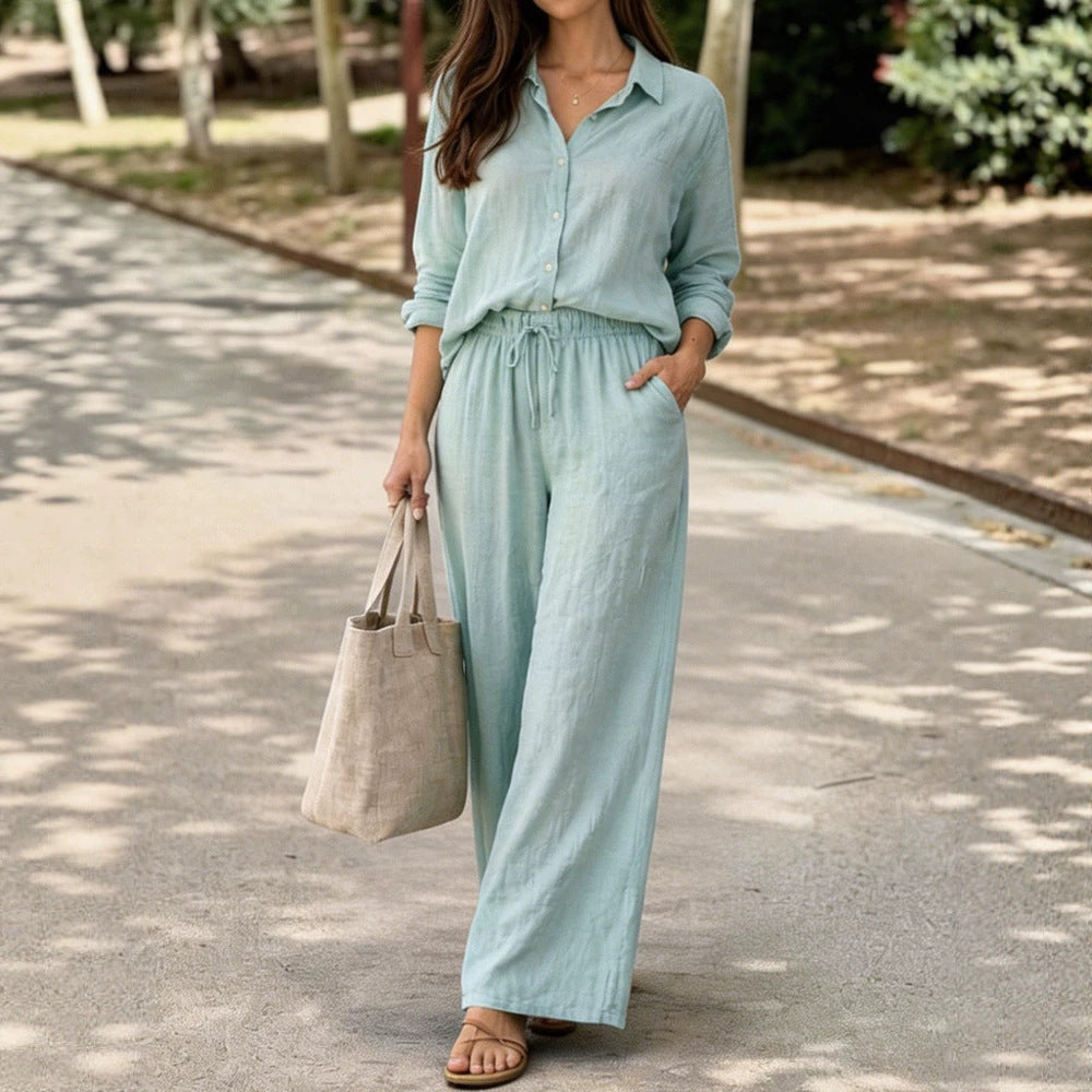 Damen Leichte und bequeme Sommerbluse mit weiten Hosen Echo Archiv