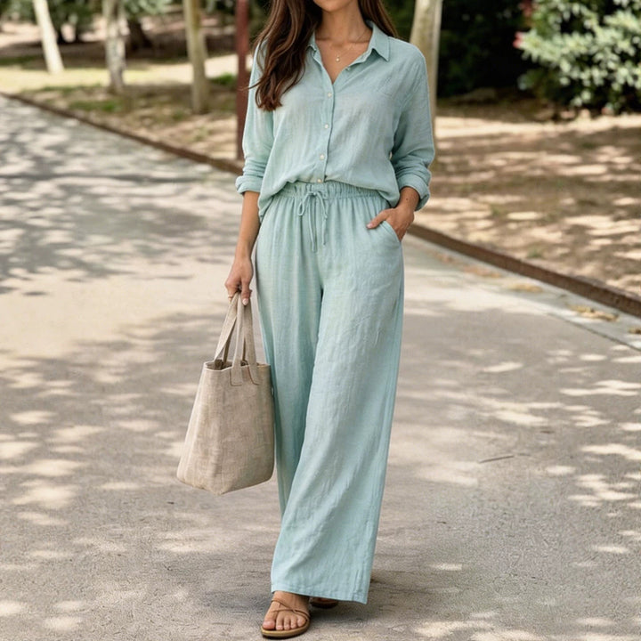 Damen Leichte und bequeme Sommerbluse mit weiten Hosen Echo Archiv