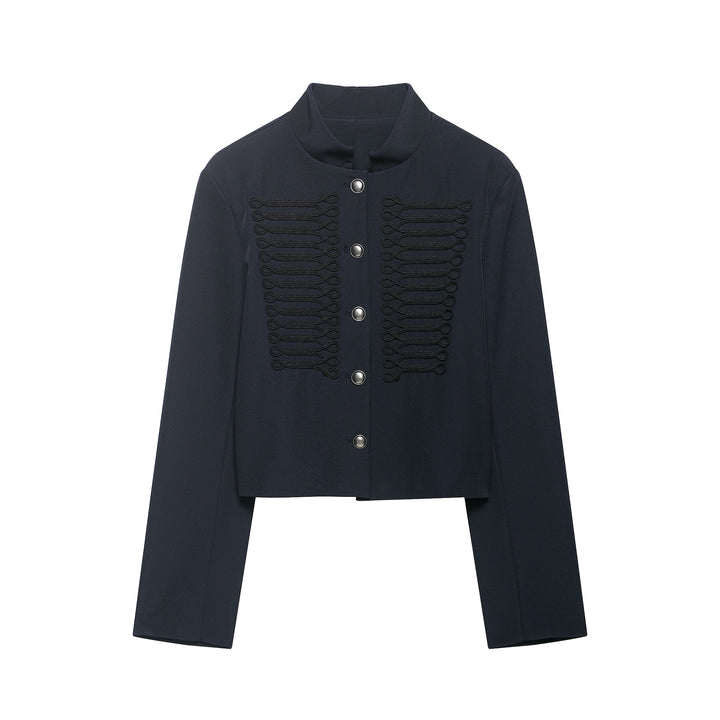 Damen Cropped militärinspirierte Kurzjacke mit Stehkragen und Zierkordeln Echoarchiv