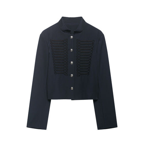 Damen Cropped militärinspirierte Kurzjacke mit Stehkragen und Zierkordeln Echoarchiv