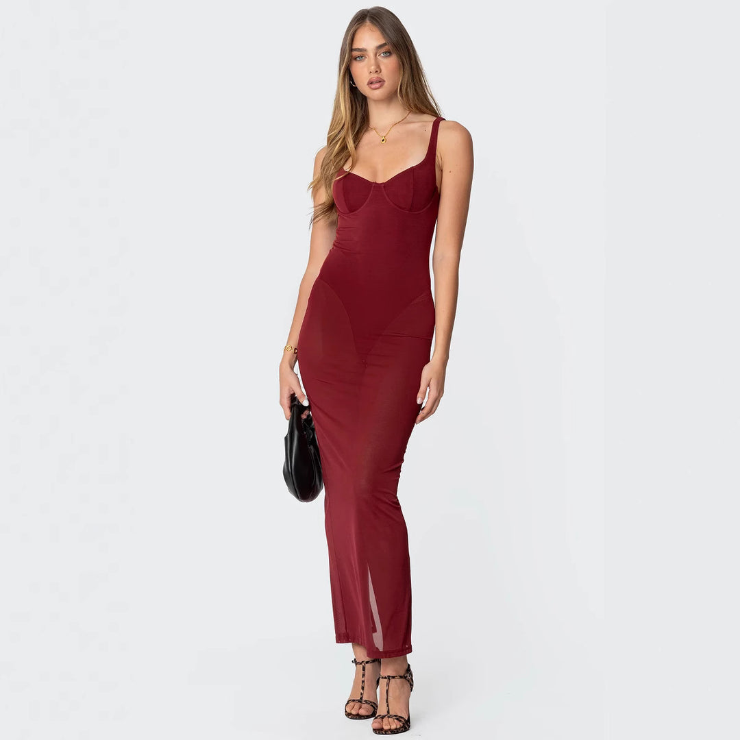 Damen Maxikleid mit figurbetonendem Schnitt und transparenten Einsätzen Echo Archiv