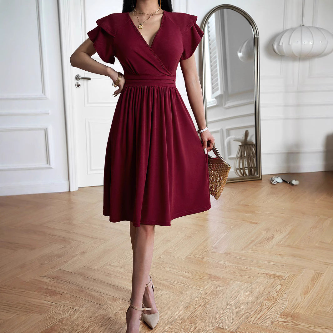 Damen elegantes Wickelkleid mit Rüschendetails und Taillierung Echo Archiv