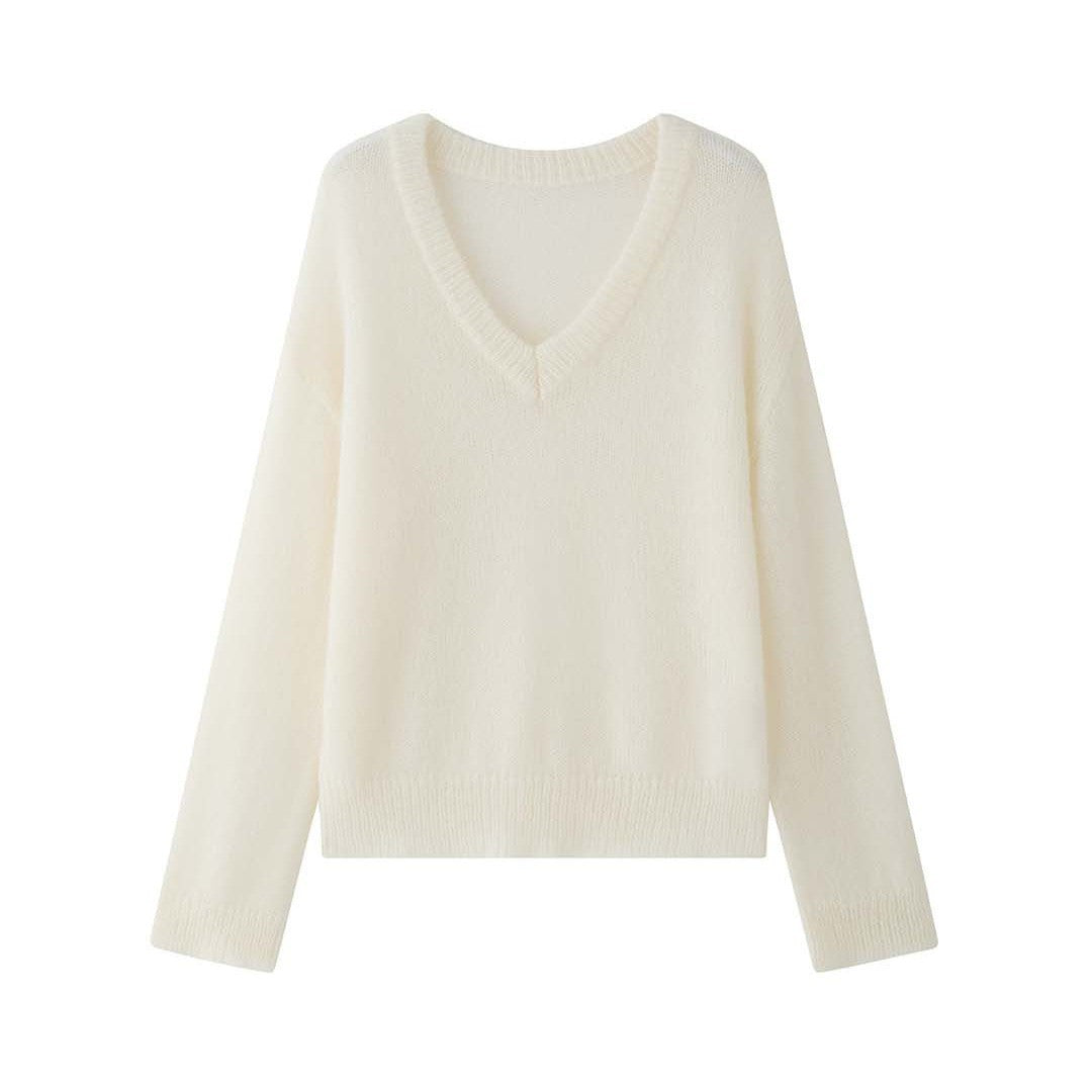 Damen Oversize Mohair‑Mix V-Ausschnitt Pullover mit extraweitem Ärmel Echoarchiv