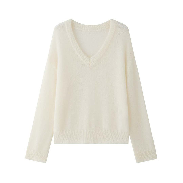Damen Oversize Mohair‑Mix V-Ausschnitt Pullover mit extraweitem Ärmel Echoarchiv
